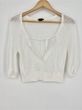 Theory White Open-Knit Linen Sweater Top